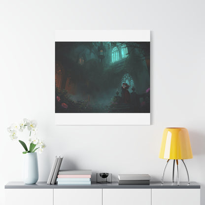Gothic Romance Matte Canvas Wall Art — Enchanted Ruins with Lovers