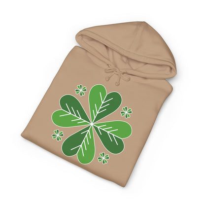 St. Patrick’s Day Clover Hoodie — Green Four-Leaf Shamrock Design