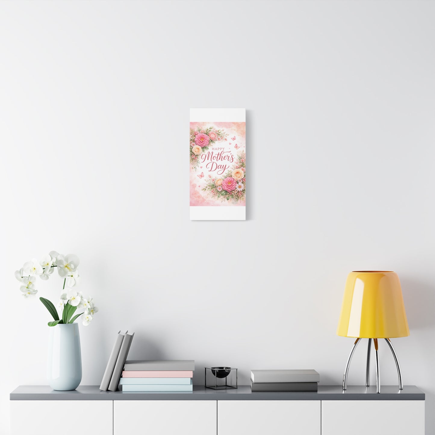 Mother's Day Canvas Wall Art - "Happy Mother's Day" Floral Stretched Matte Print