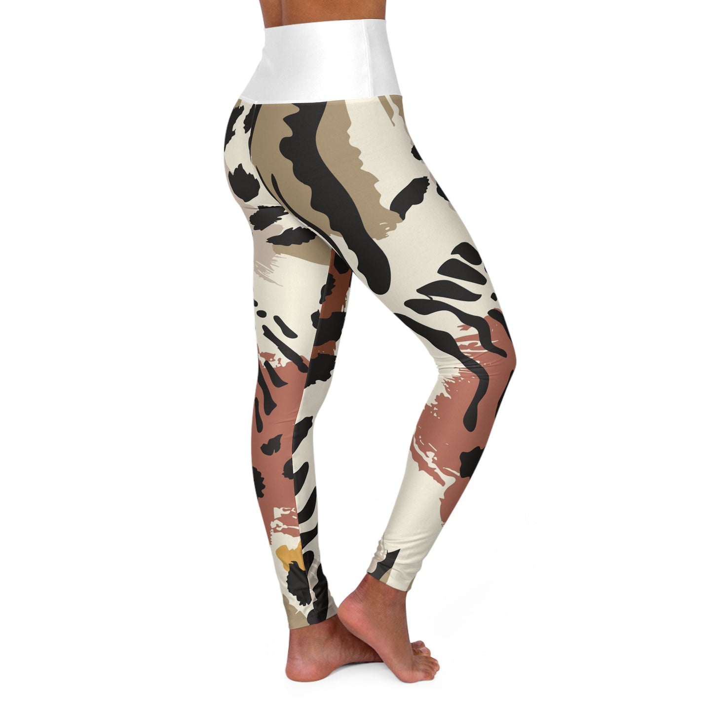 High-Waisted Animal Print Yoga Leggings — Neutral Abstract Leopard AOP