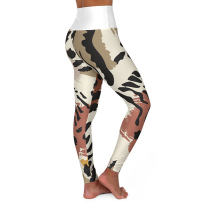 High-Waisted Animal Print Yoga Leggings — Neutral Abstract Leopard AOP