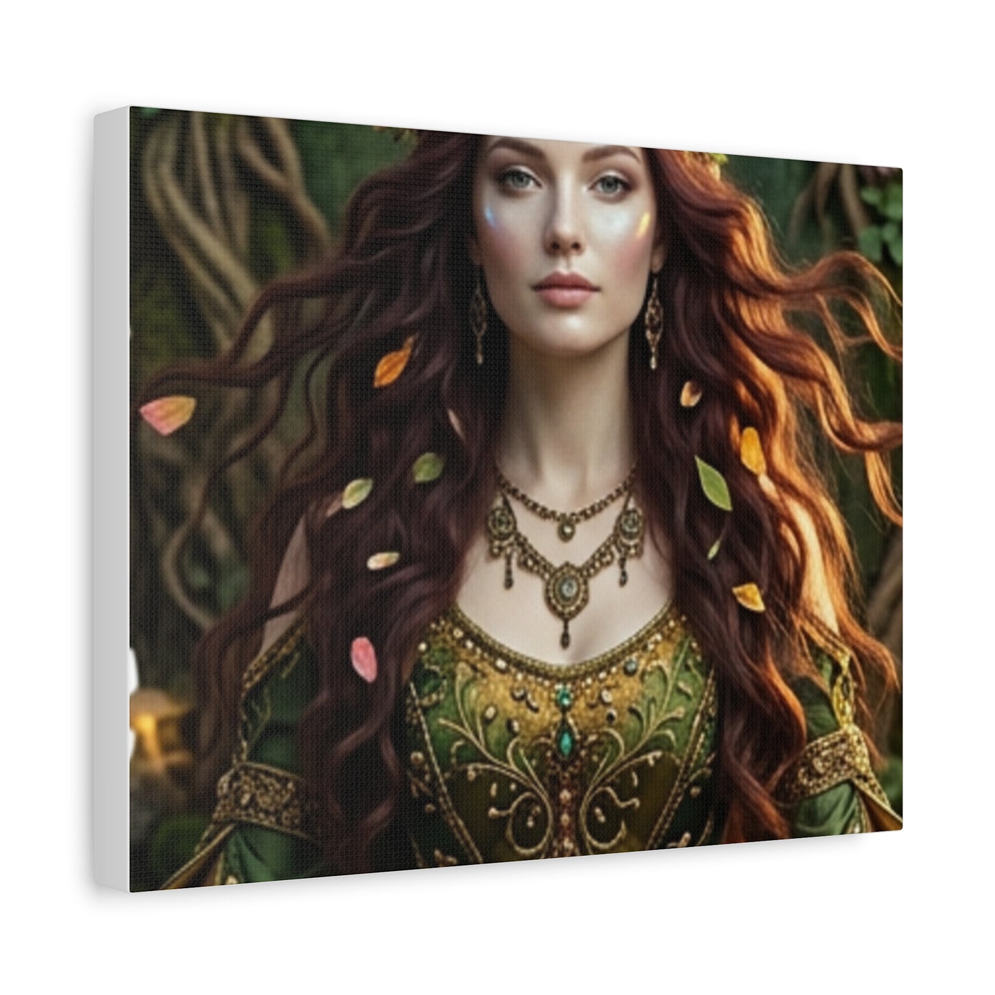 Forest Goddess Canvas Print – Ethereal Redhead Portrait Matte Stretched Wall Art