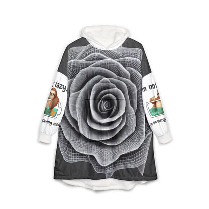 Black & White Rose Hooded Blanket — Cozy Floral Oversized Throw
