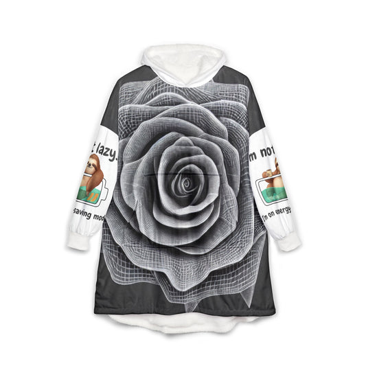 Black & White Rose Hooded Blanket — Cozy Floral Oversized Throw