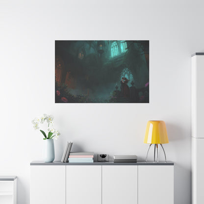 Gothic Romance Matte Canvas Wall Art — Enchanted Ruins with Lovers
