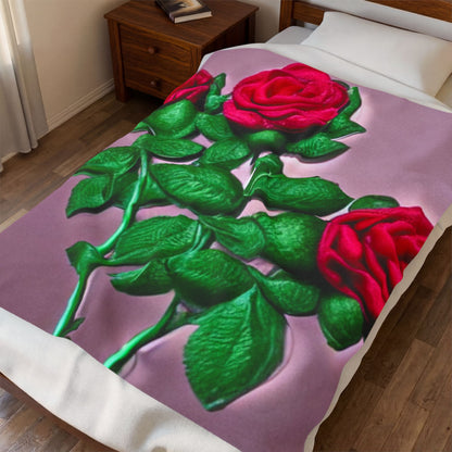 Velveteen Plush Blanket — Vintage Red Roses on Mauve Throw (Cozy Floral Gift for Valentine’s Day & Home Décor)