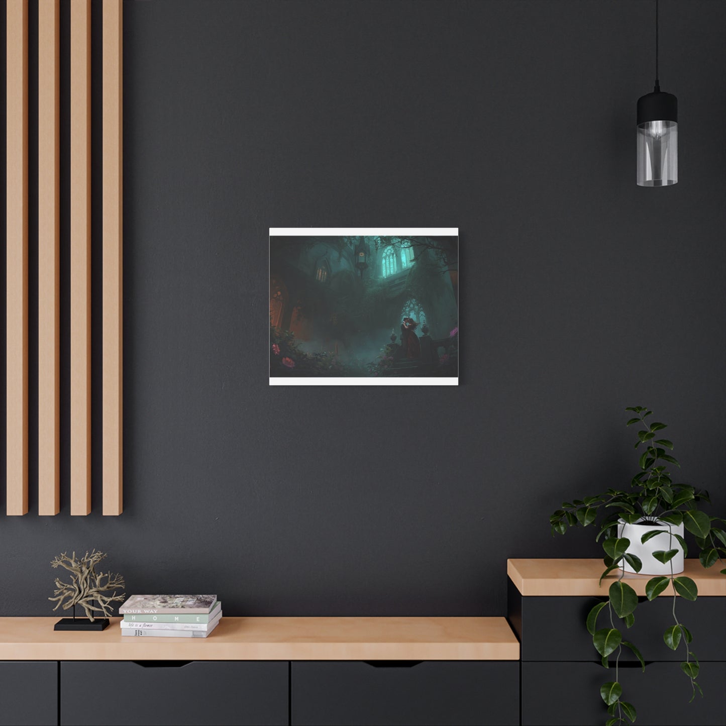 Gothic Romance Matte Canvas Wall Art — Enchanted Ruins with Lovers