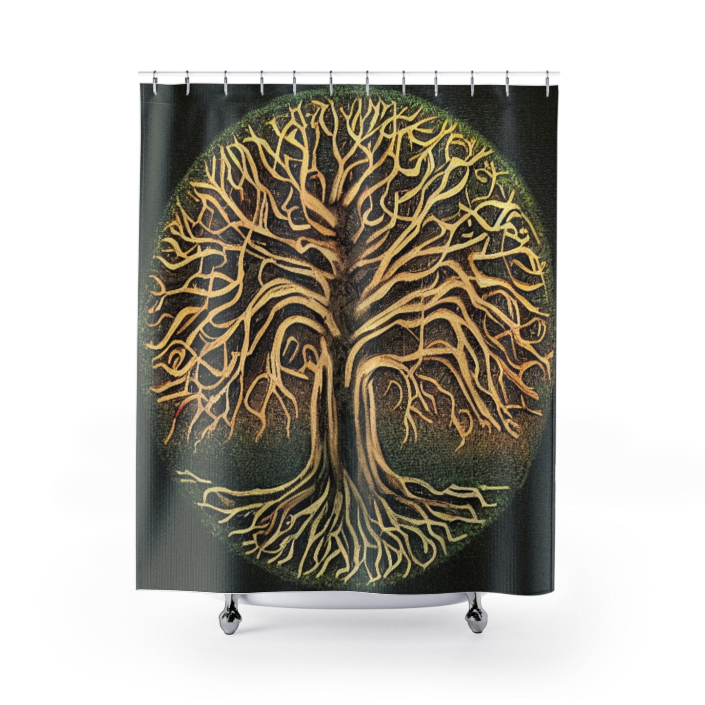 Tree of Life Shower Curtain — Gold Botanical Woodland Bathroom Decor