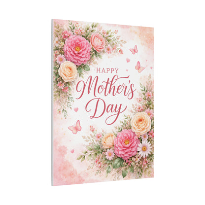 Mother's Day Canvas Wall Art - "Happy Mother's Day" Floral Stretched Matte Print