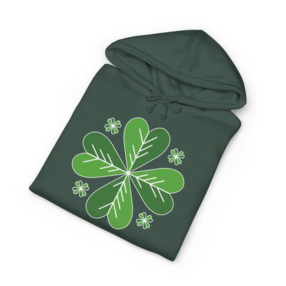 St. Patrick’s Day Clover Hoodie — Green Four-Leaf Shamrock Design