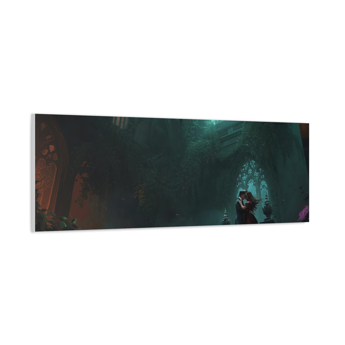Gothic Romance Matte Canvas Wall Art — Enchanted Ruins with Lovers
