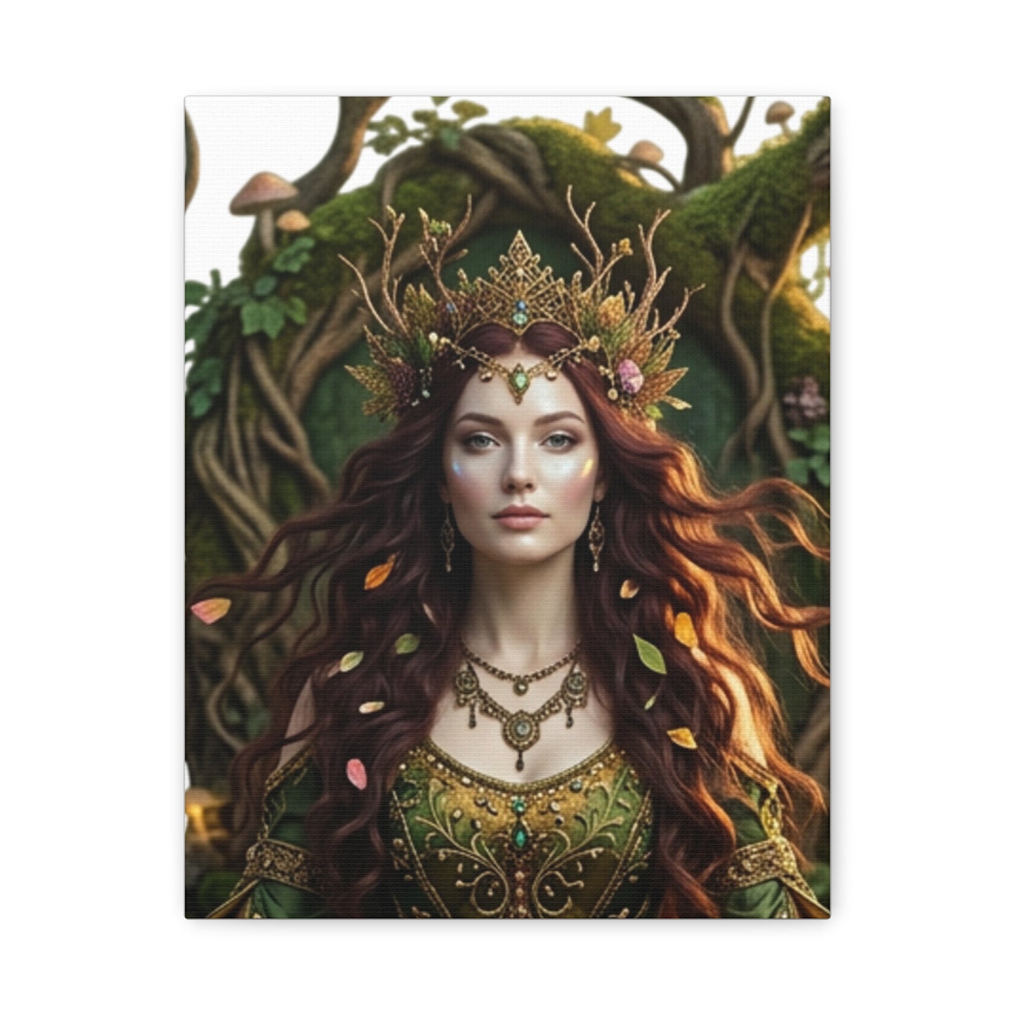 Forest Goddess Canvas Print – Ethereal Redhead Portrait Matte Stretched Wall Art