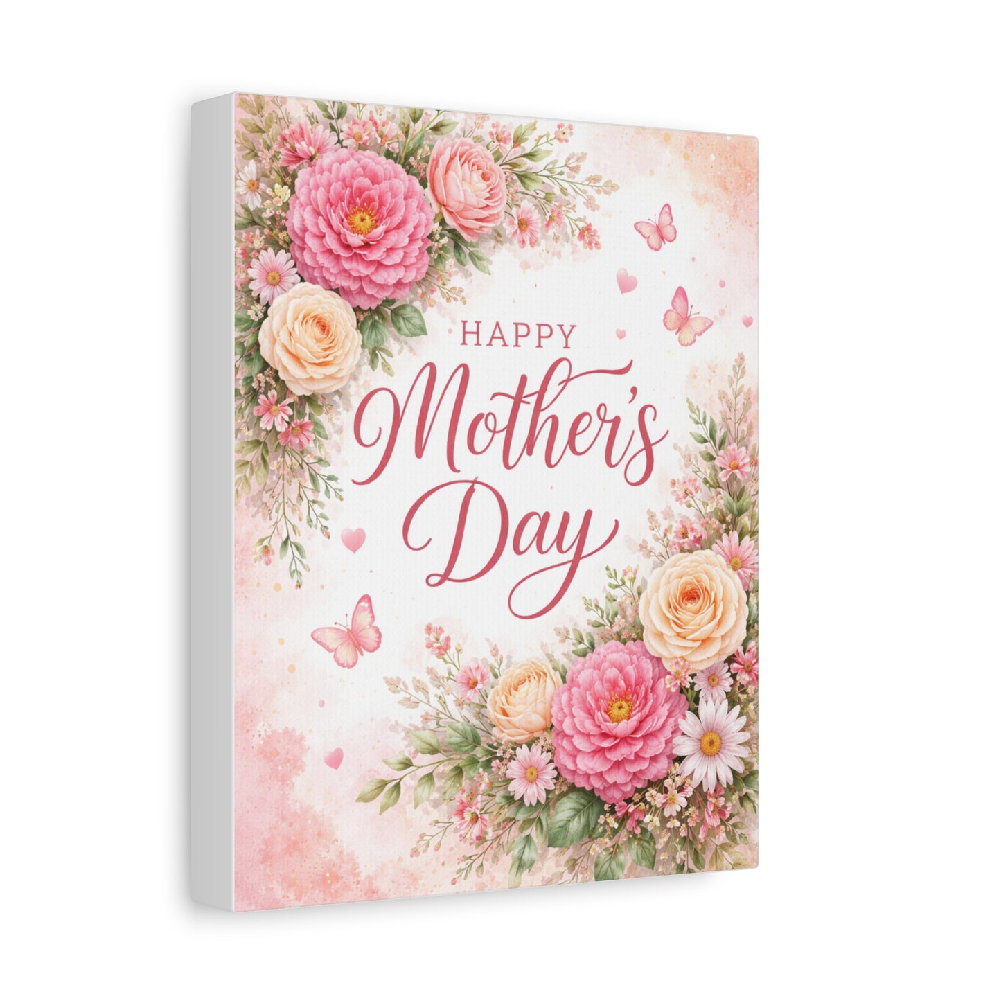 Mother's Day Canvas Wall Art - "Happy Mother's Day" Floral Stretched Matte Print