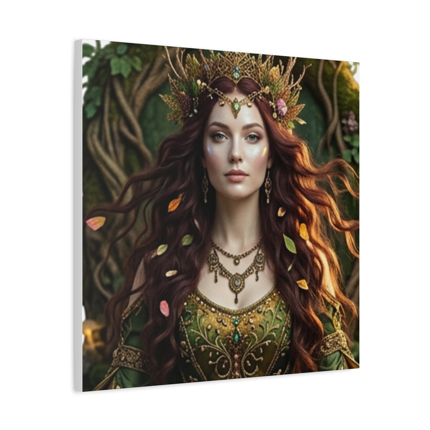 Forest Goddess Canvas Print – Ethereal Redhead Portrait Matte Stretched Wall Art