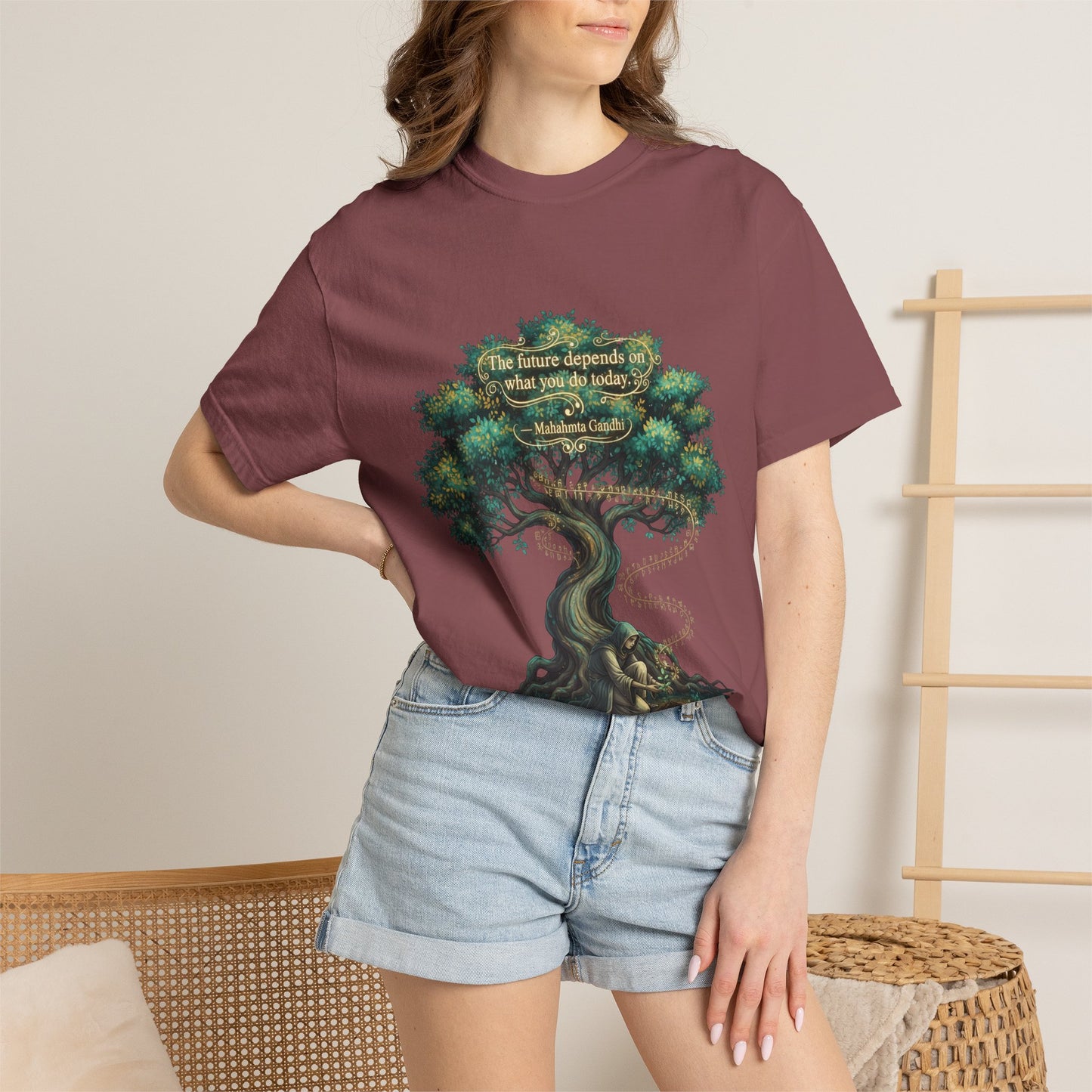 Tree of Wisdom T‑Shirt — "The future depends on what we do today" Nature Quote Tee