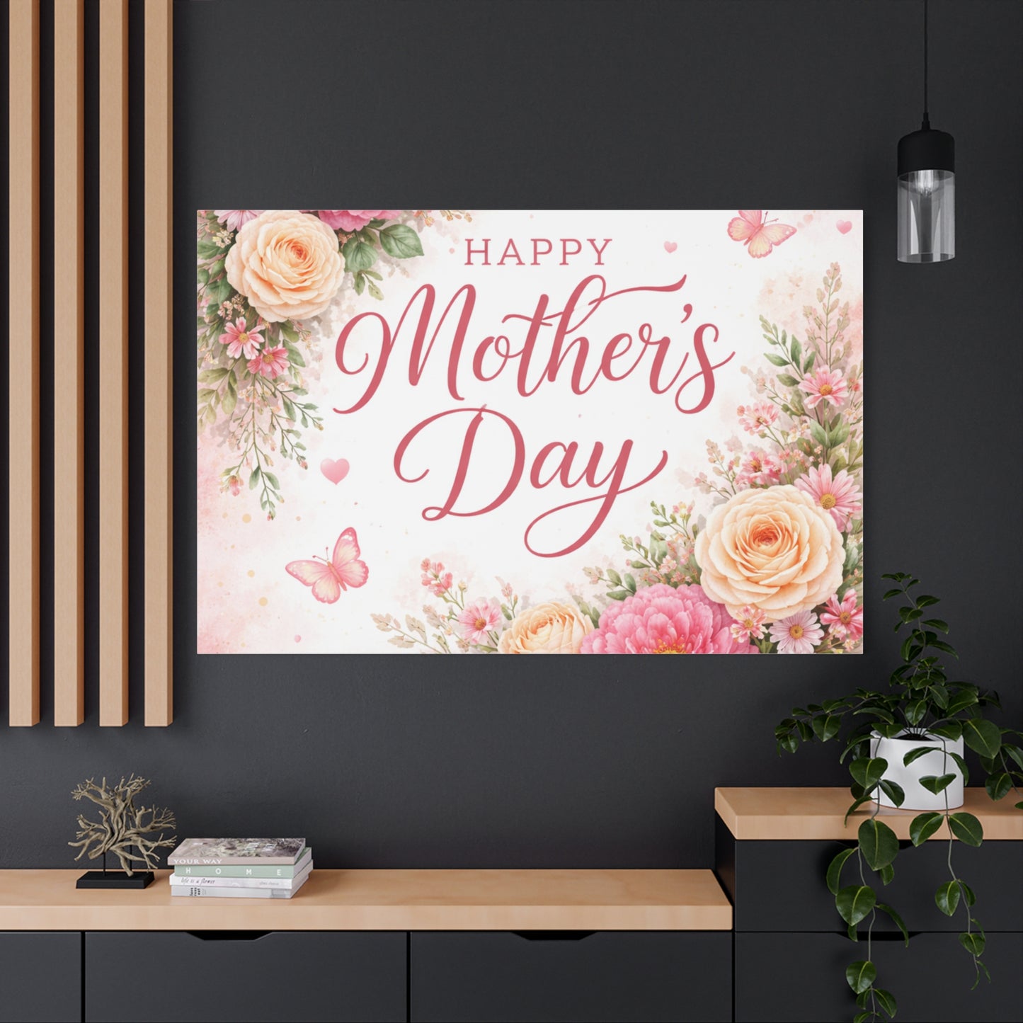 Mother's Day Canvas Wall Art - "Happy Mother's Day" Floral Stretched Matte Print