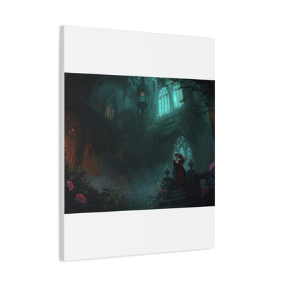 Gothic Romance Matte Canvas Wall Art — Enchanted Ruins with Lovers