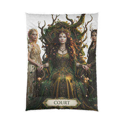 Court Goddess Comforter - Fantasy Medieval Green Queen Bedding
