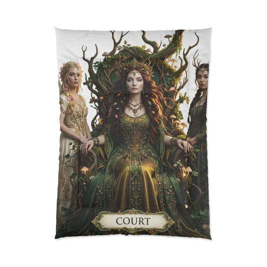 Court Goddess Comforter - Fantasy Medieval Green Queen Bedding