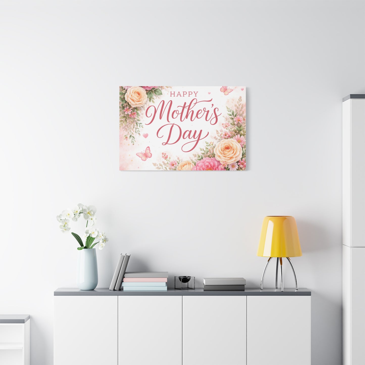 Mother's Day Canvas Wall Art - "Happy Mother's Day" Floral Stretched Matte Print