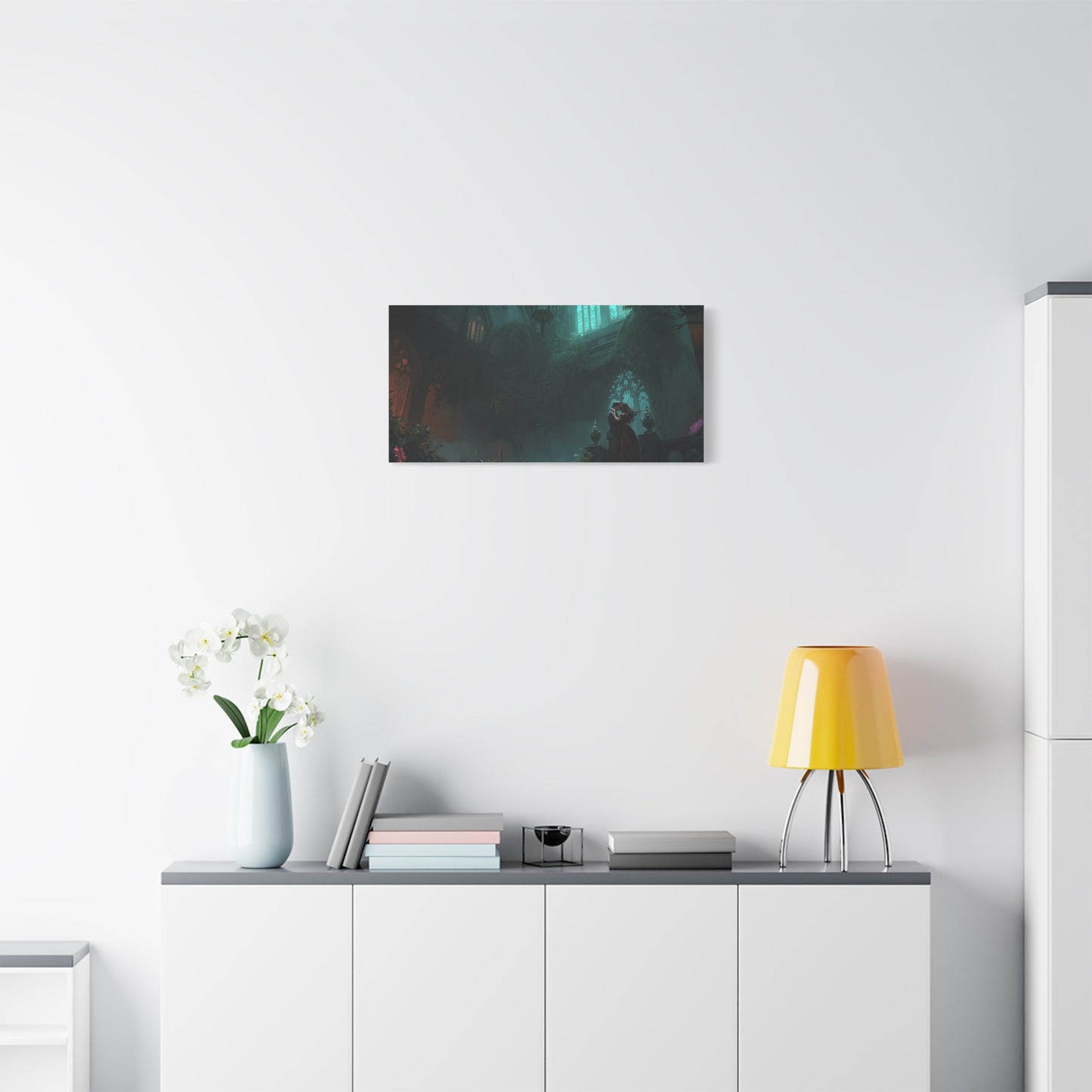 Gothic Romance Matte Canvas Wall Art — Enchanted Ruins with Lovers