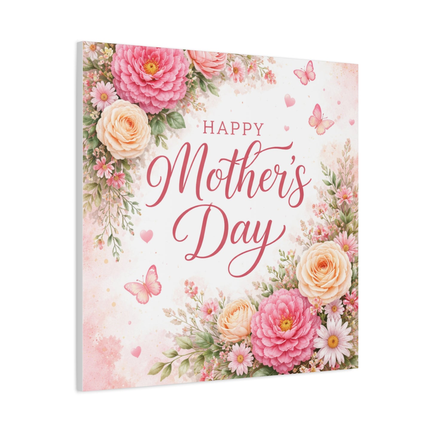 Mother's Day Canvas Wall Art - "Happy Mother's Day" Floral Stretched Matte Print