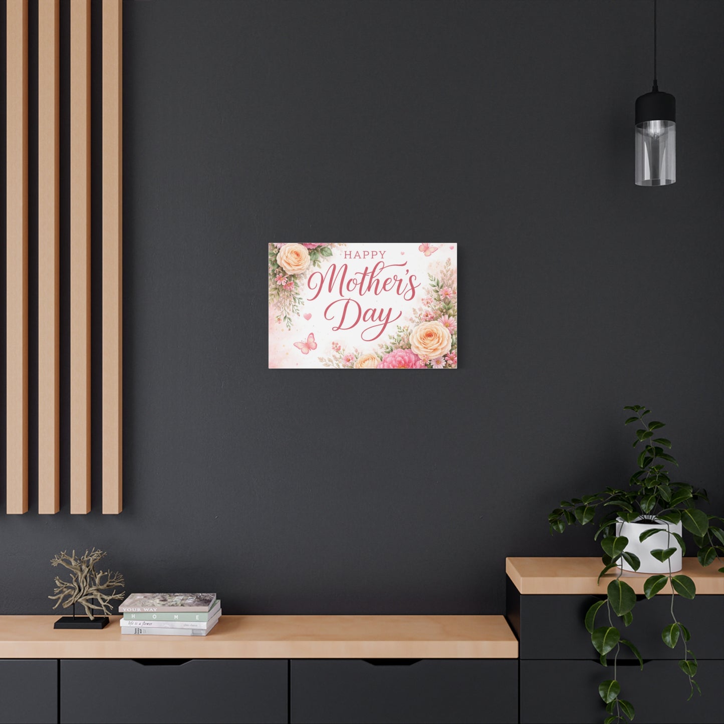 Mother's Day Canvas Wall Art - "Happy Mother's Day" Floral Stretched Matte Print