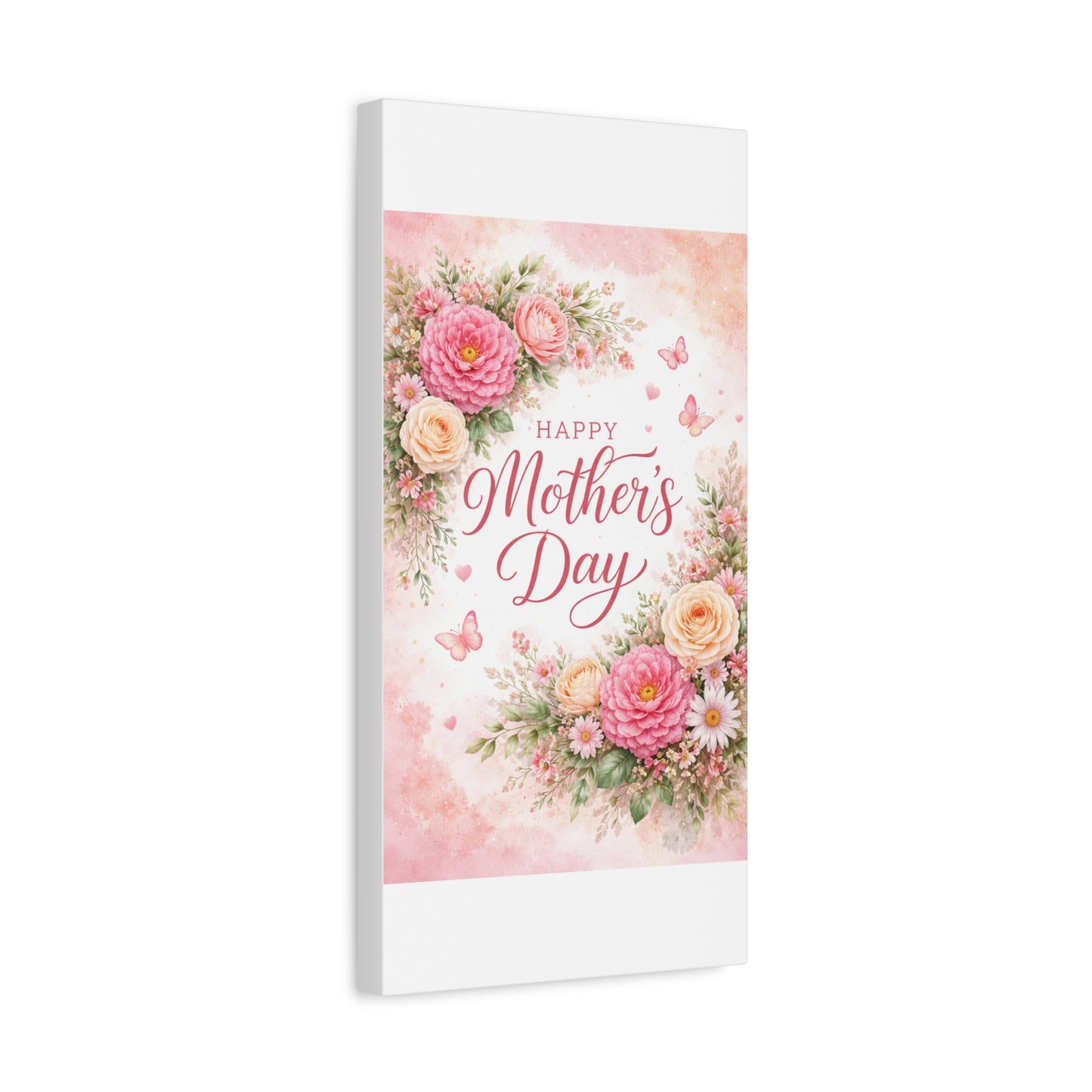 Mother's Day Canvas Wall Art - "Happy Mother's Day" Floral Stretched Matte Print