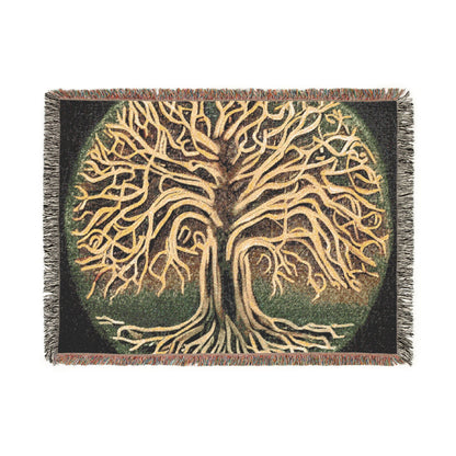 Woven Blanket: Golden Tree of Life Throw (Bohemian Decorative Tapestry Blanket)