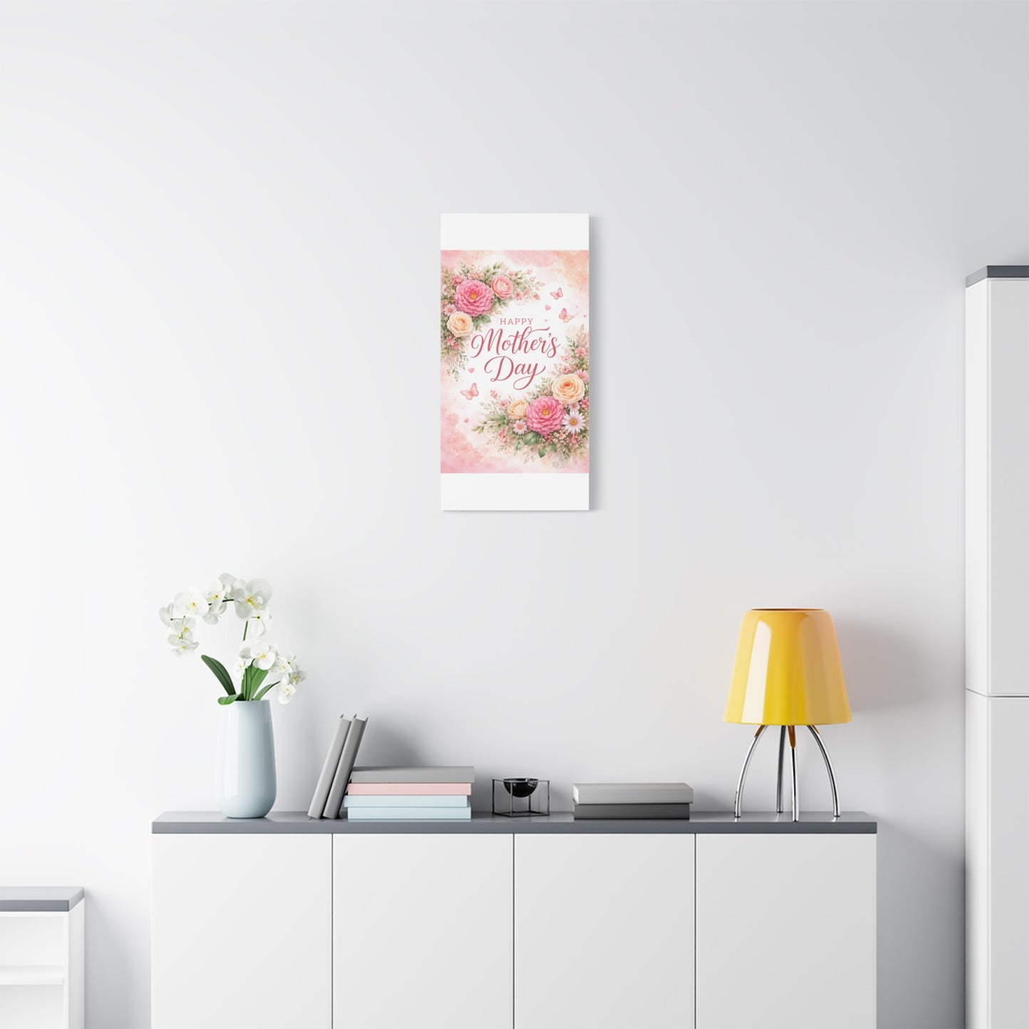 Mother's Day Canvas Wall Art - "Happy Mother's Day" Floral Stretched Matte Print