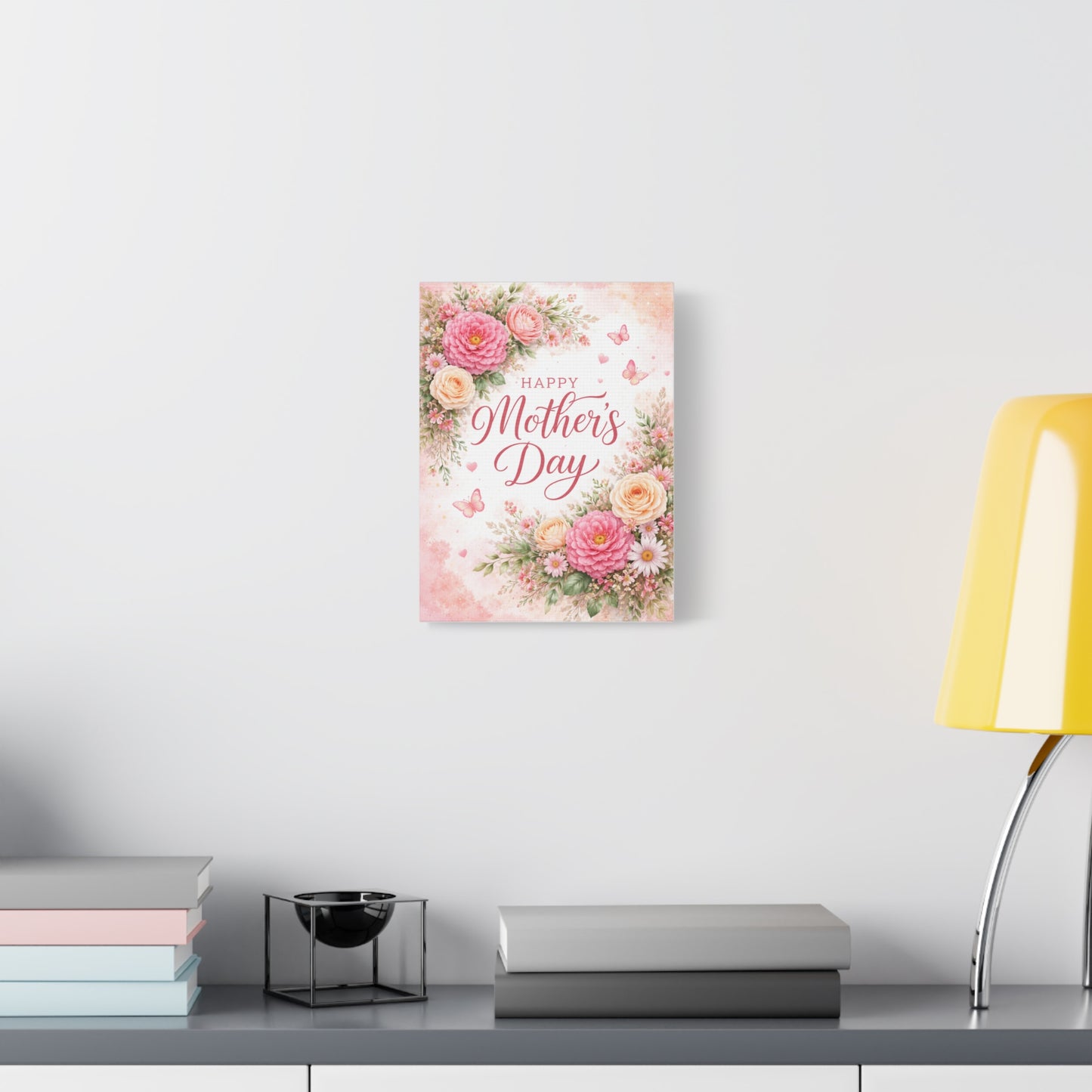 Mother's Day Canvas Wall Art - "Happy Mother's Day" Floral Stretched Matte Print