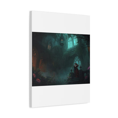 Gothic Romance Matte Canvas Wall Art — Enchanted Ruins with Lovers