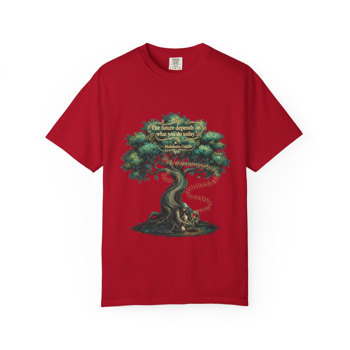 Tree of Wisdom T‑Shirt — "The future depends on what we do today" Nature Quote Tee