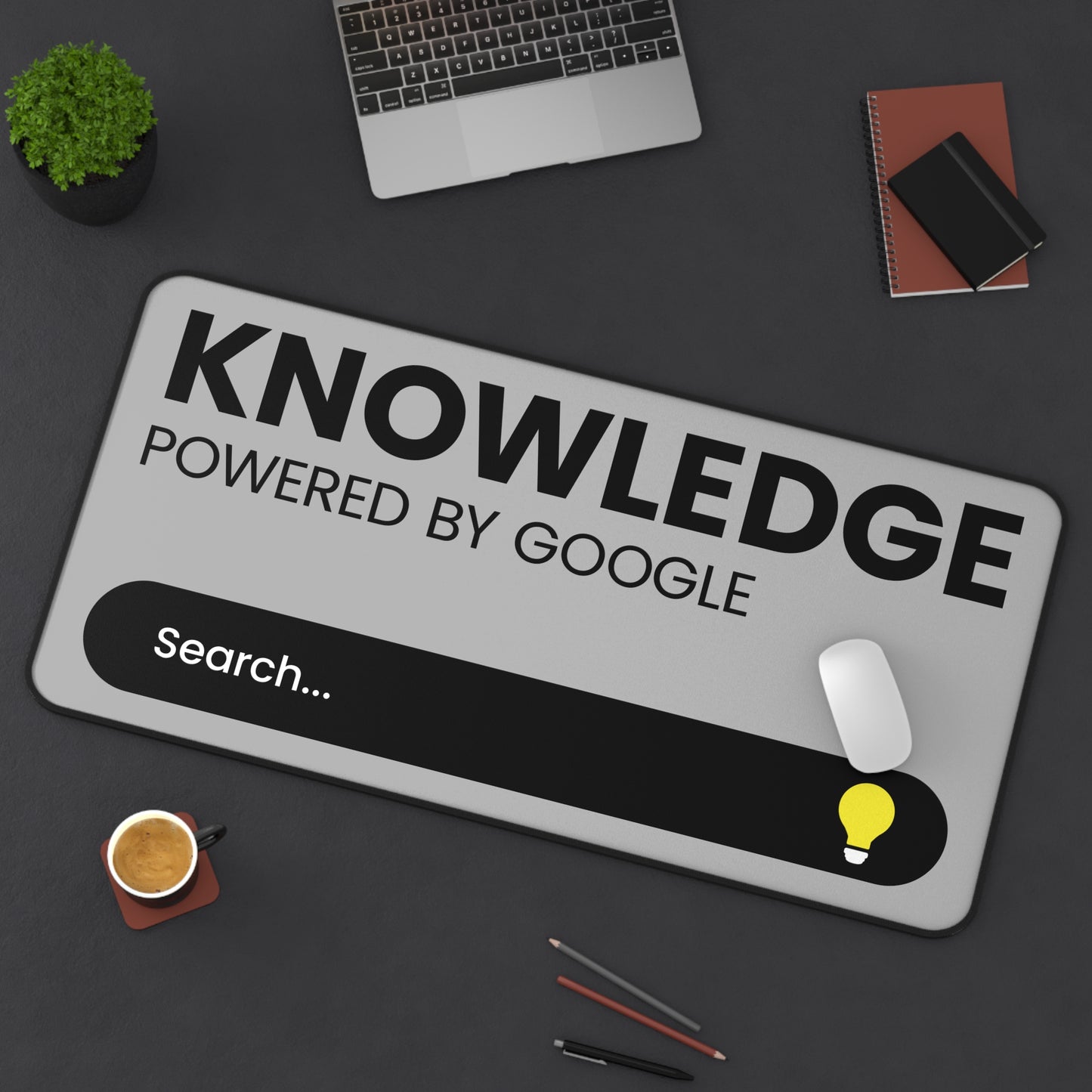 Desk Mat — "Knowledge Powered by Google" Search Bar Mousepad for Students & Tech Professionals
