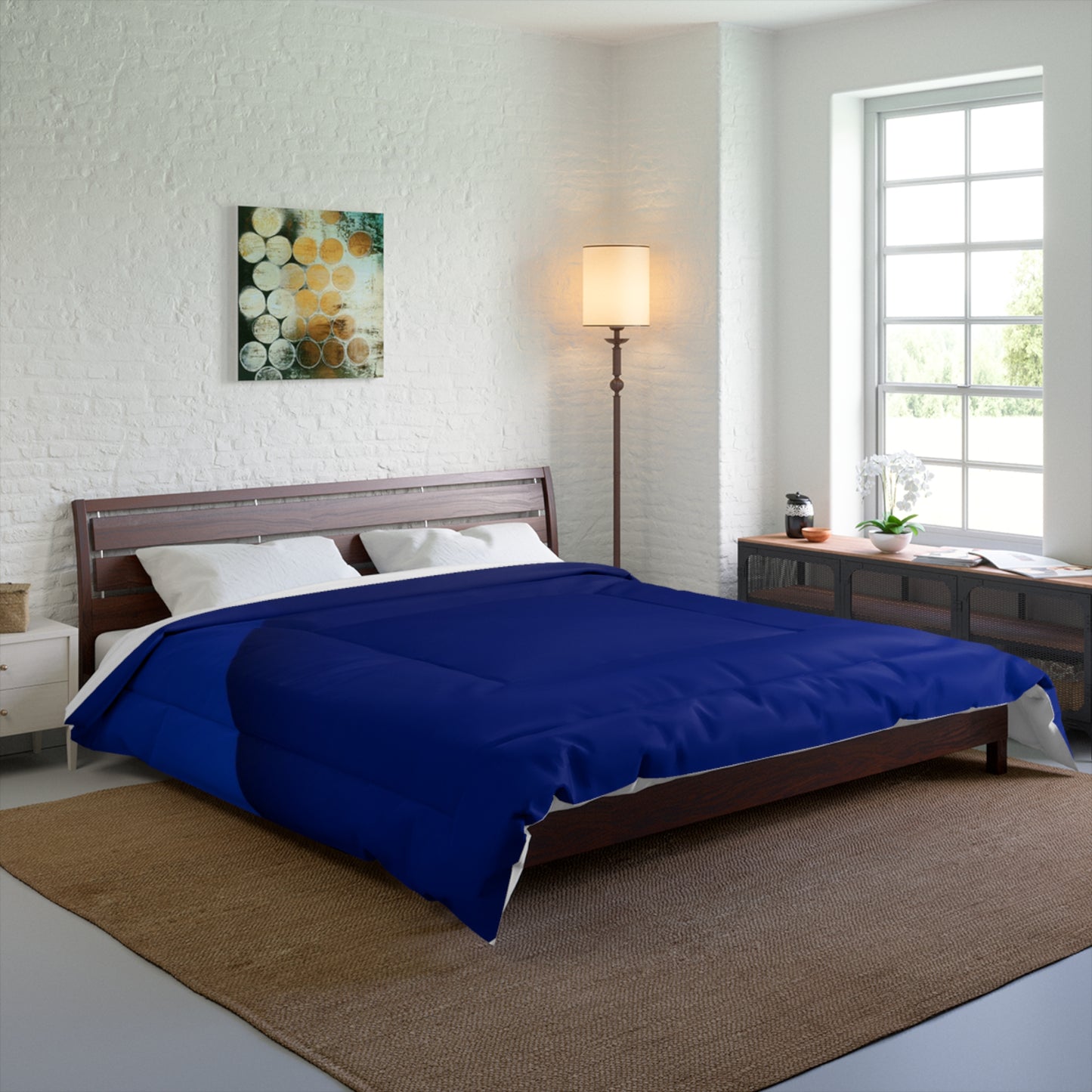 Navy Square Border Comforter – Modern Minimalist Bedspread