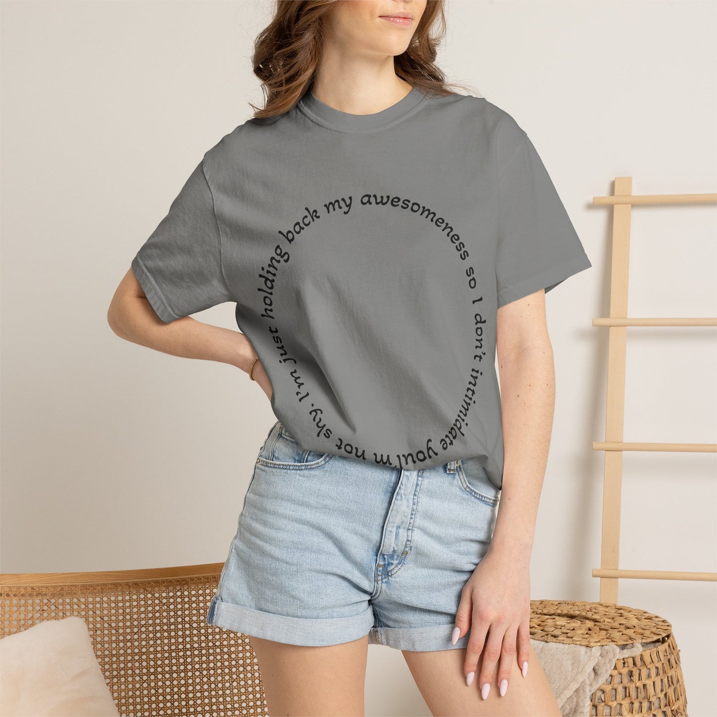 T-Shirt — "I'm just holding back my awesomeness" Circle Text Graphic Tee