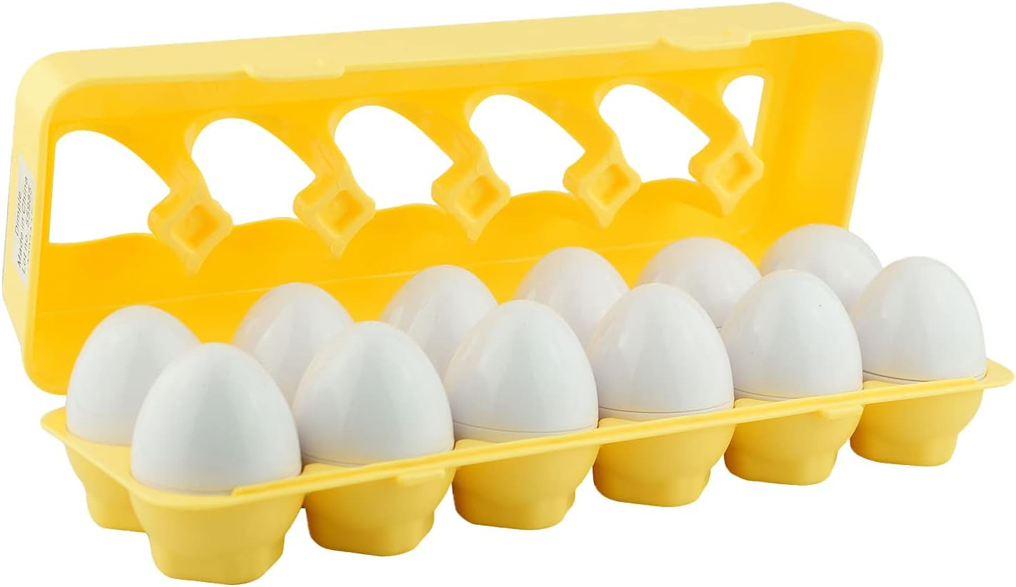 12 PCS Vehicle Car Egg Matching Toy with Holder – STEM Easter Eggs, Educational Shape & Color Puzzle, Plastic Easter Eggs, Easter Basket Stuffers, Easter Gifts for Kids & Toddlers