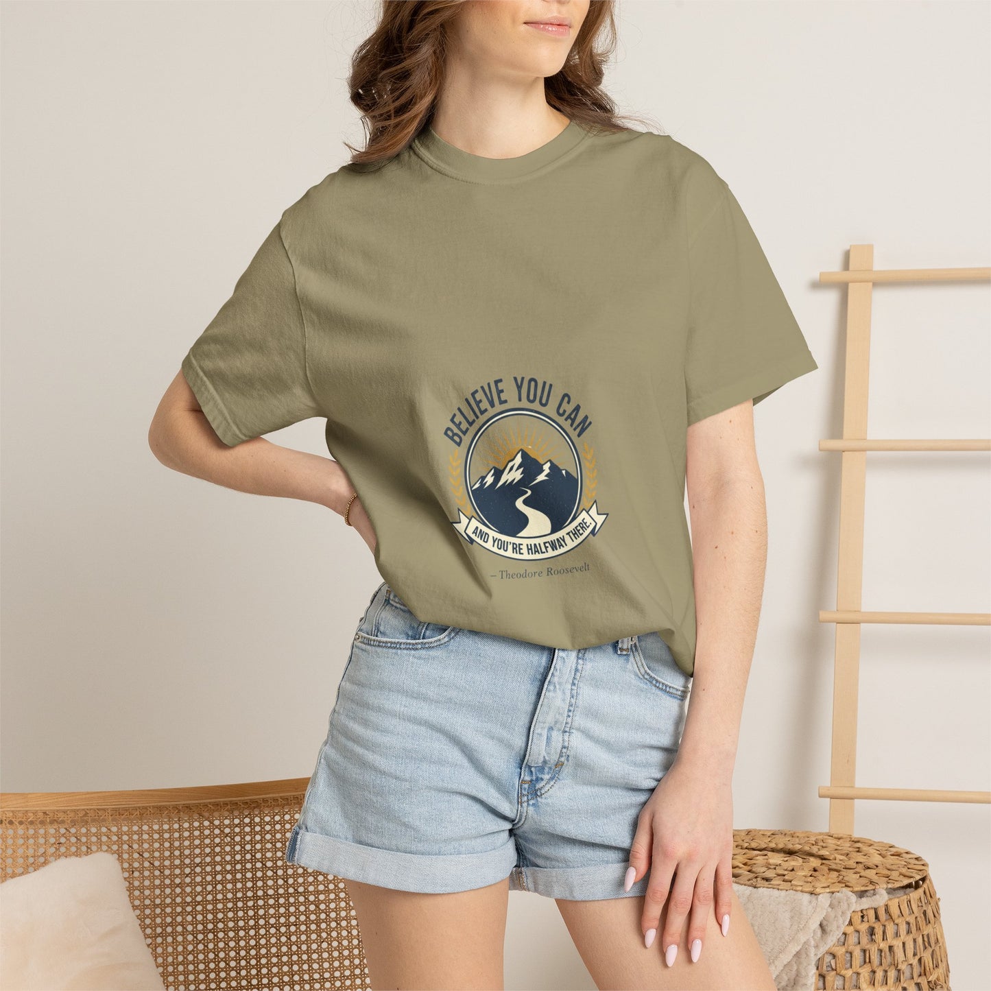 Believe You Can Mountain Motif T-Shirt