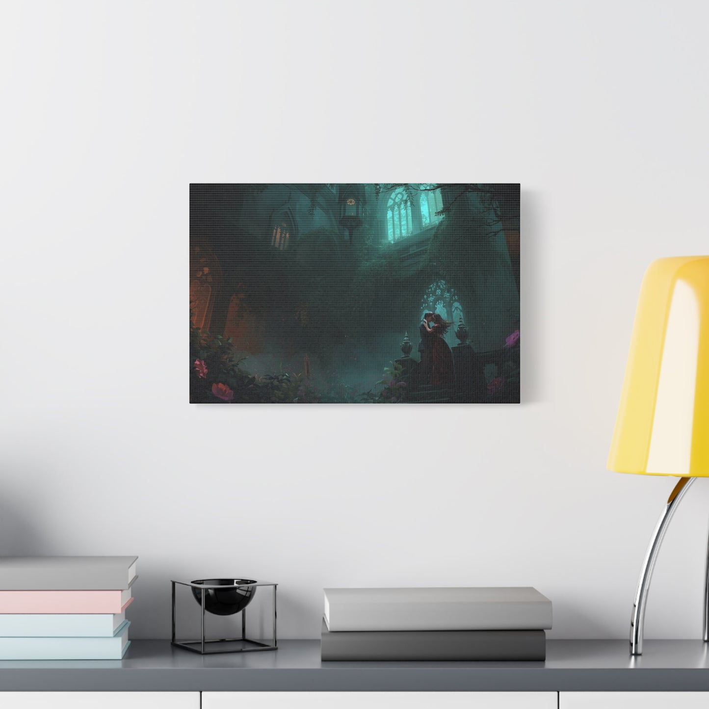 Gothic Romance Matte Canvas Wall Art — Enchanted Ruins with Lovers