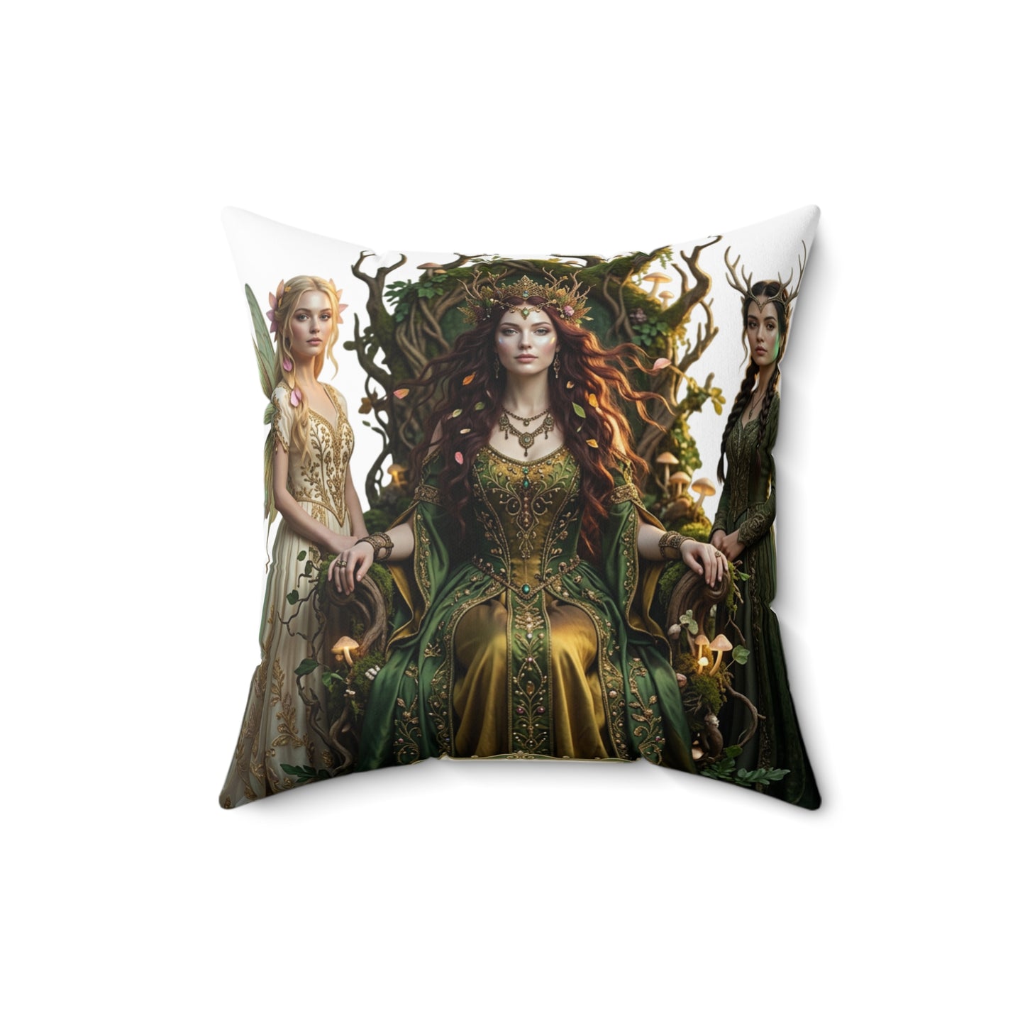 Celtic Triple Goddess Decorative Pillow — Green Goddess Fantasy Throw Pillow