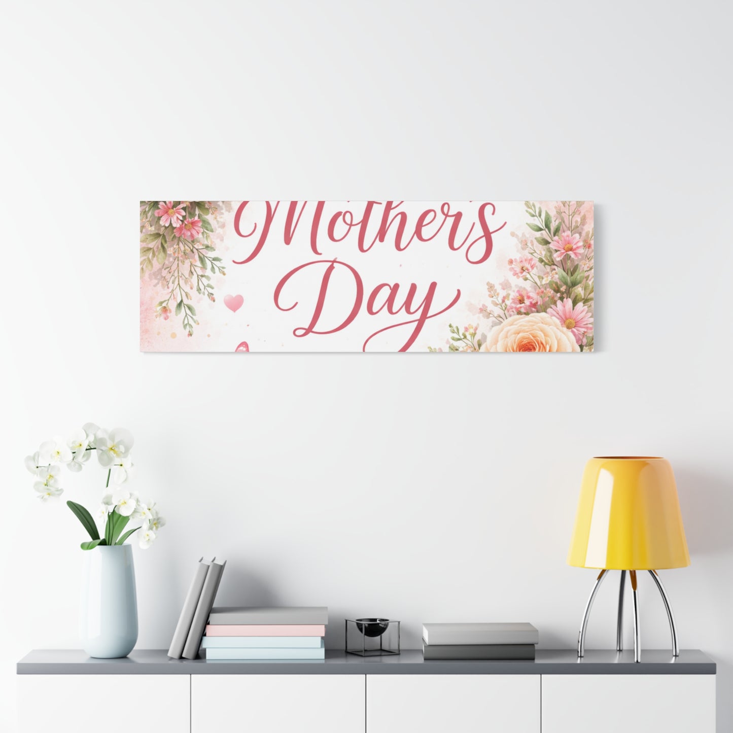Mother's Day Canvas Wall Art - "Happy Mother's Day" Floral Stretched Matte Print