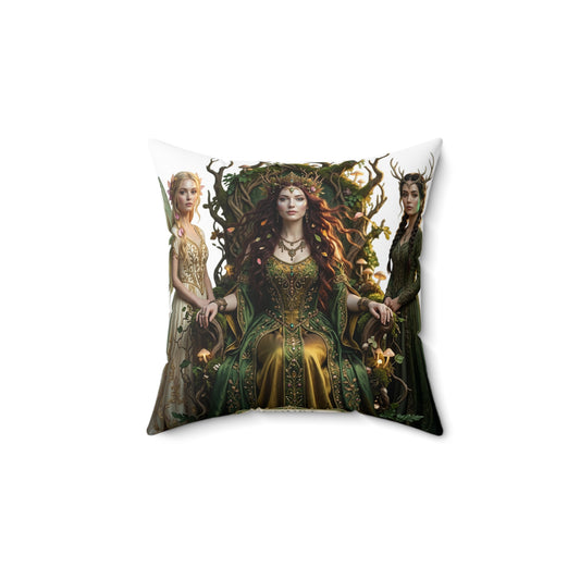 Celtic Triple Goddess Decorative Pillow — Green Goddess Fantasy Throw Pillow