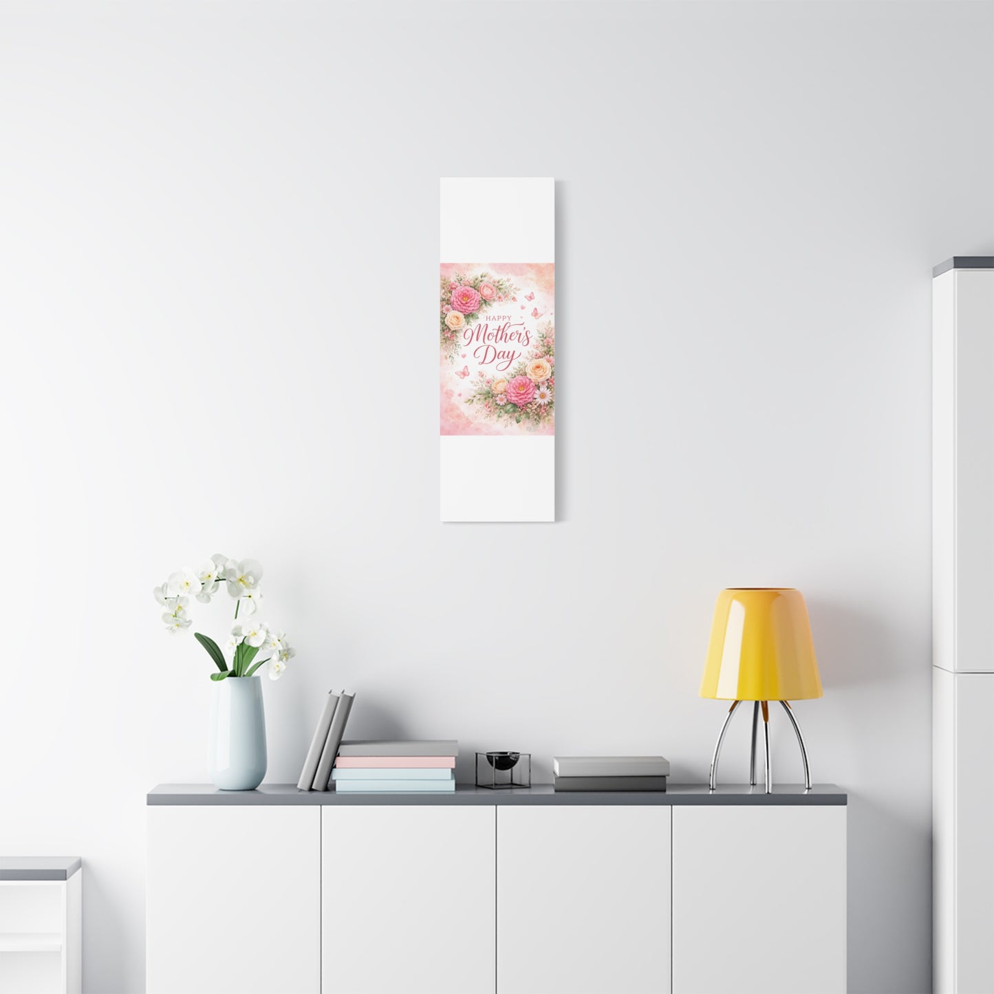 Mother's Day Canvas Wall Art - "Happy Mother's Day" Floral Stretched Matte Print