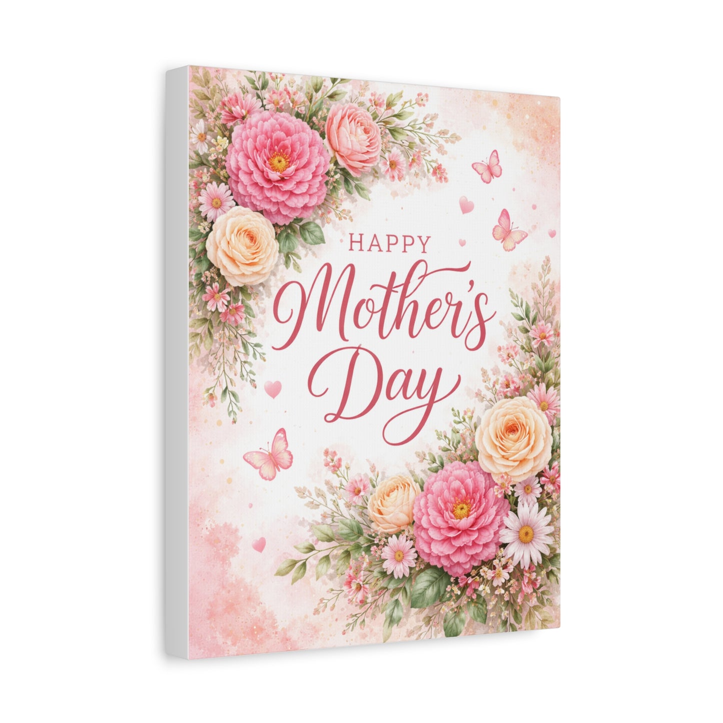 Mother's Day Canvas Wall Art - "Happy Mother's Day" Floral Stretched Matte Print