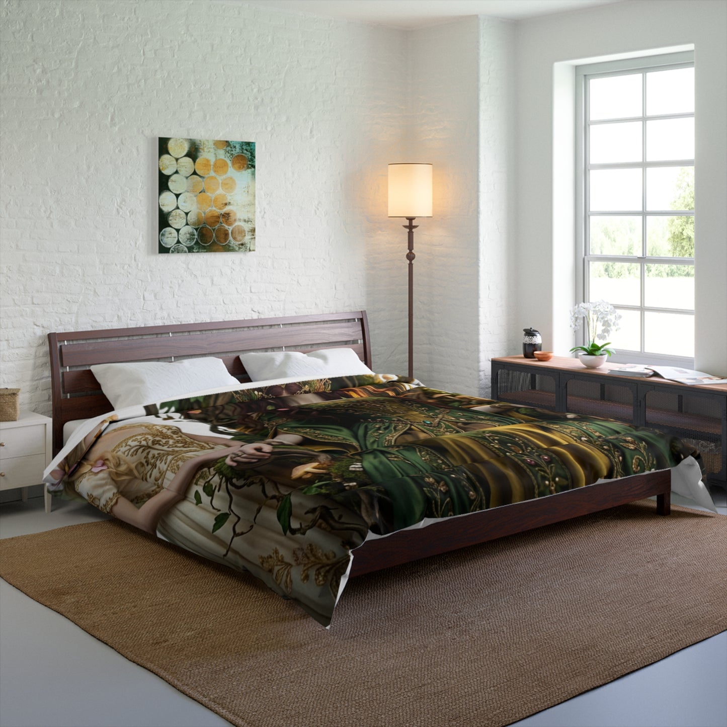 Court Goddess Comforter - Fantasy Medieval Green Queen Bedding