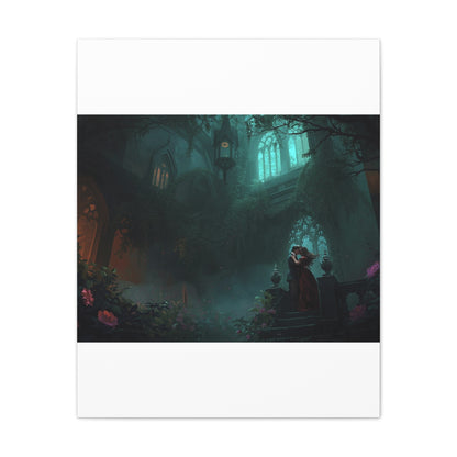 Gothic Romance Matte Canvas Wall Art — Enchanted Ruins with Lovers