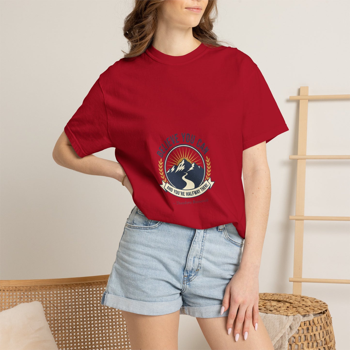 Believe You Can Mountain Motif T-Shirt