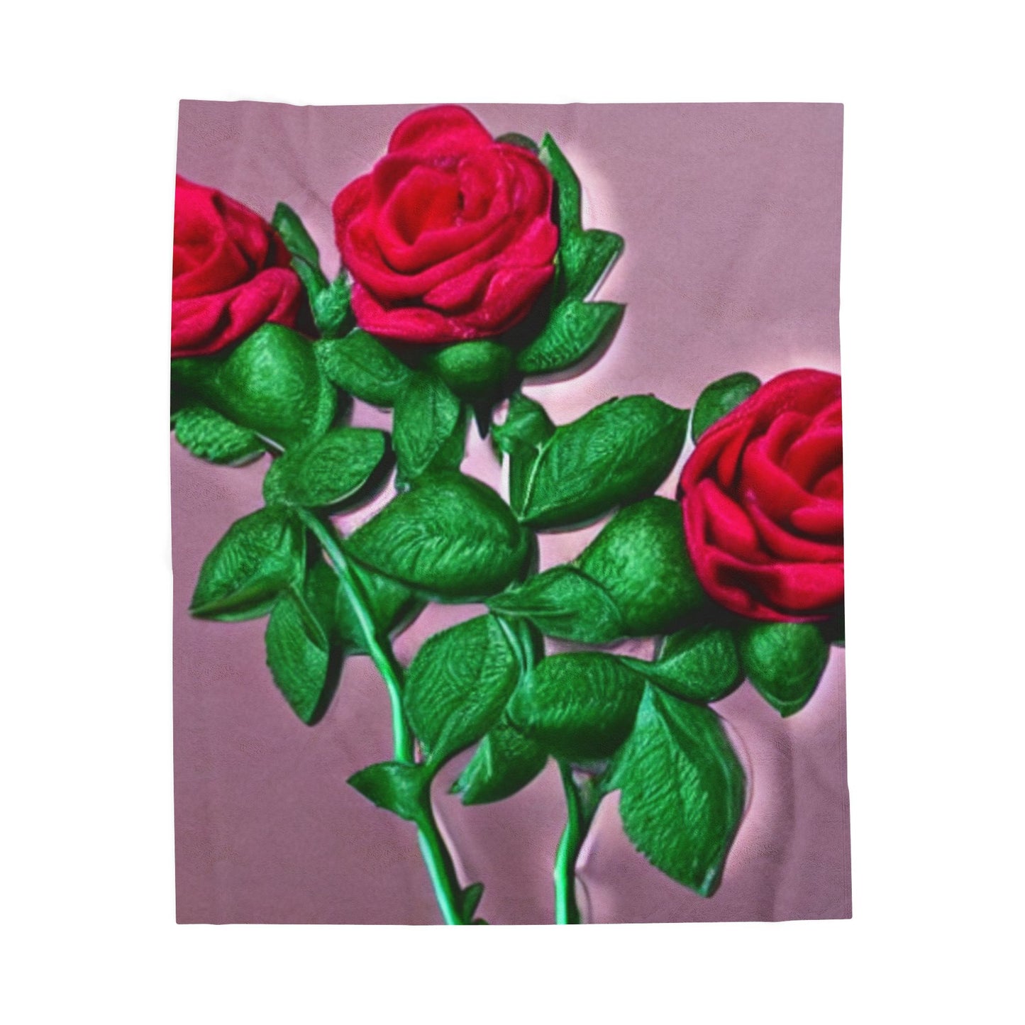 Velveteen Plush Blanket — Vintage Red Roses on Mauve Throw (Cozy Floral Gift for Valentine’s Day & Home Décor)