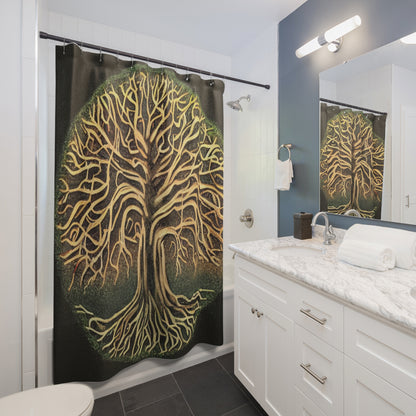 Tree of Life Shower Curtain — Gold Botanical Woodland Bathroom Decor
