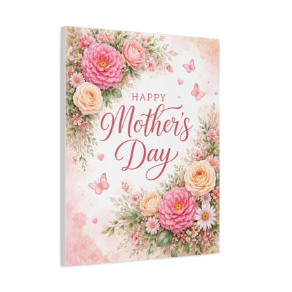 Mother's Day Canvas Wall Art - "Happy Mother's Day" Floral Stretched Matte Print